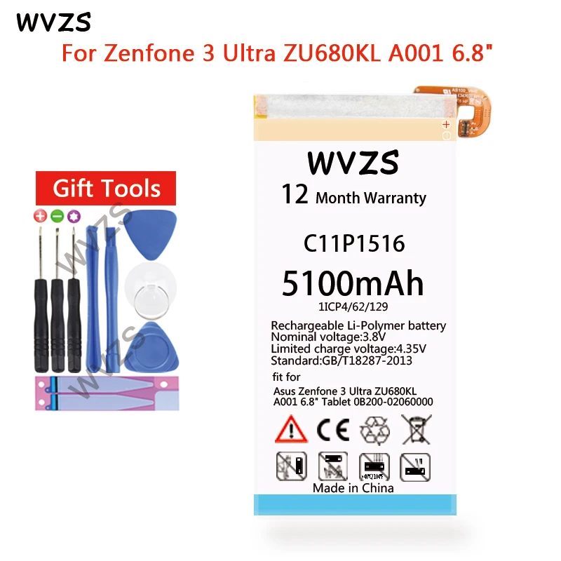 wvzs 5100mAh Li-Polymer Battery C11P1516 For ASUS Zenfone 3 Ultra ZU680KL A001 6.8&quot Tablet Batteries | Мобильные телефоны и