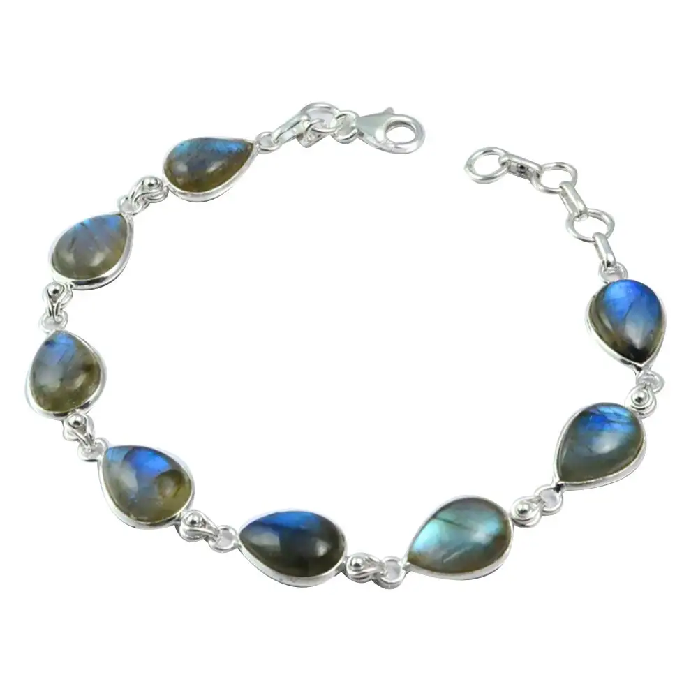 

NiaoZaiFei YunZaiKan Genuine Labradorite Bracelet 925 Sterling Silver, 22 cm, MHBBR0066