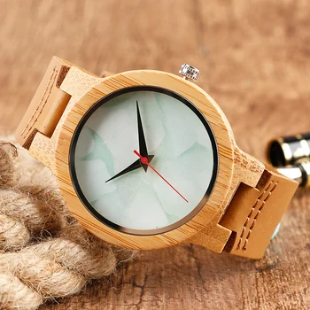 

Creative 100% Nature Wooden Handmade Bamboo Wood Watches Men's Marble Pattern Wristwatch Sports Quartz-watch Male Top Gift Item