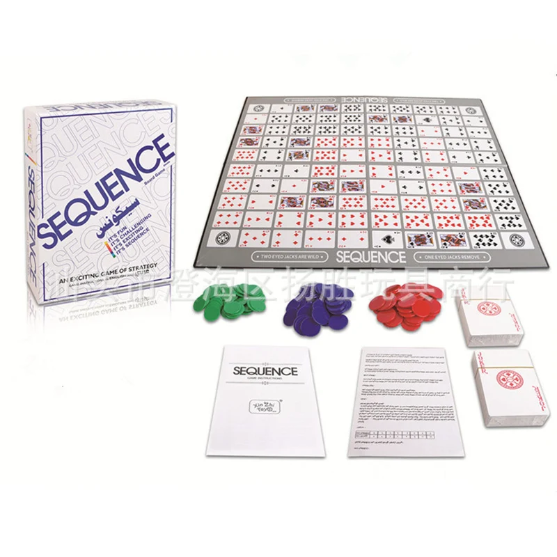 Sequence Game English and Arabic Version 2~12 Players Board Game Family Party Games for Kids and Adults Intellect Toy Best Gifts