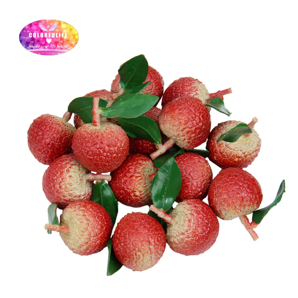 24pcs Artificial PVC Litchi Fake Fruit Model Teaching Props Photo Child