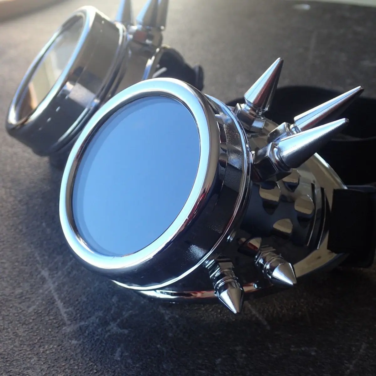 الأزياء الفضة steampunk نظارات spikey حرق رجل زي تأثيري القوطية الشرير نظارات السلامة الأزياء الفضة steampunk نظارات spikey حرق رجل زي تأثيري القوطية الشرير نظارات السلامة
