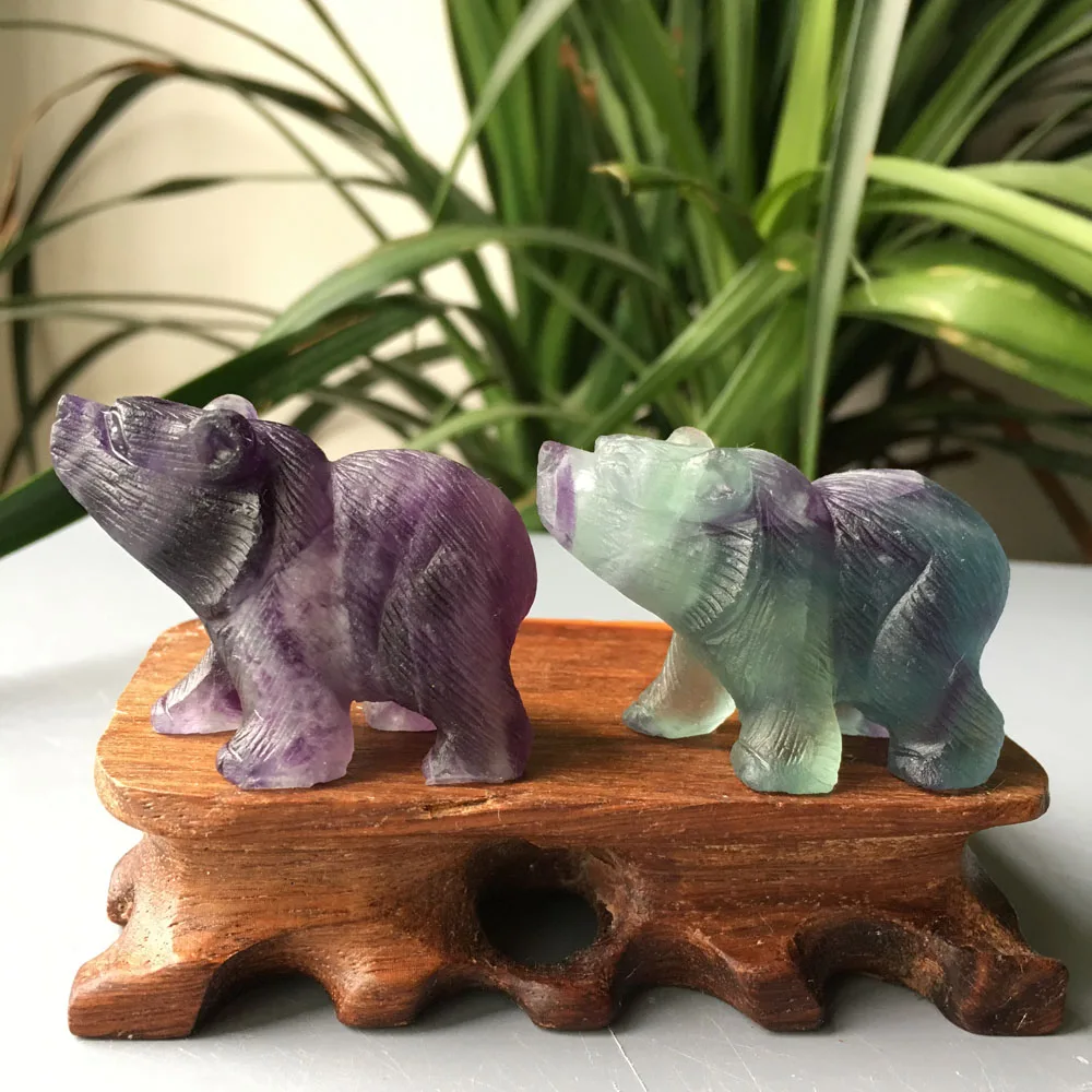 

10pcs Natural Quartz crystal Hand carved Colourful Fluorite Small Bear For Gift