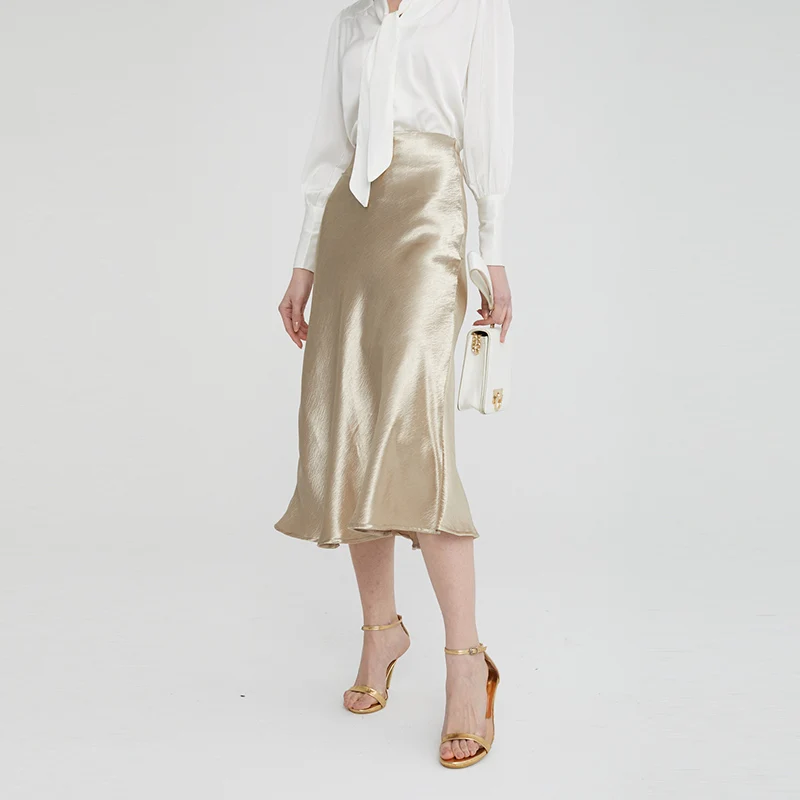 

2019 New Women Skirt Ladies Glossy Satin Skirt Plain Shiny PVC Wet Look Fashion Party Office Skirts Metallic High Waist Skirts
