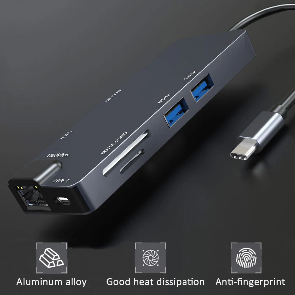 USB-C type C концентратор USB 3,0 HDMI 4K RJ45 Gigabit Ethernet VGA SD TF кард-ридер для Macbook Pro huawei P20 pro адаптер USB-C концентратор