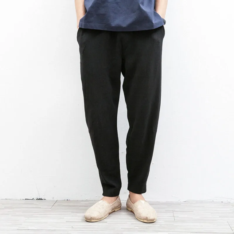 Summer Track Pants Trousers Plus Size Male Fashion Cotton Linen Harem Pants Mens Jogger Pants Casual Pants Japanese Streetwear