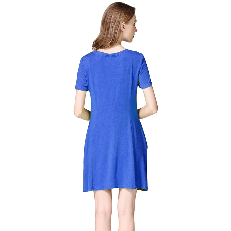 B&N Casual Loose Sexy Dress Soild Cotton Pocket Plus Size Dresses Party Sexy Dress Plus Size Elegant Short  Women Dress1010