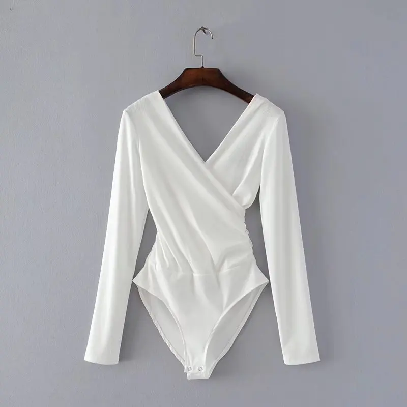 

Long Sleeve Bodysuit Women Backless Jumpsuits Black White Body femme monos cortos de mujer 2018