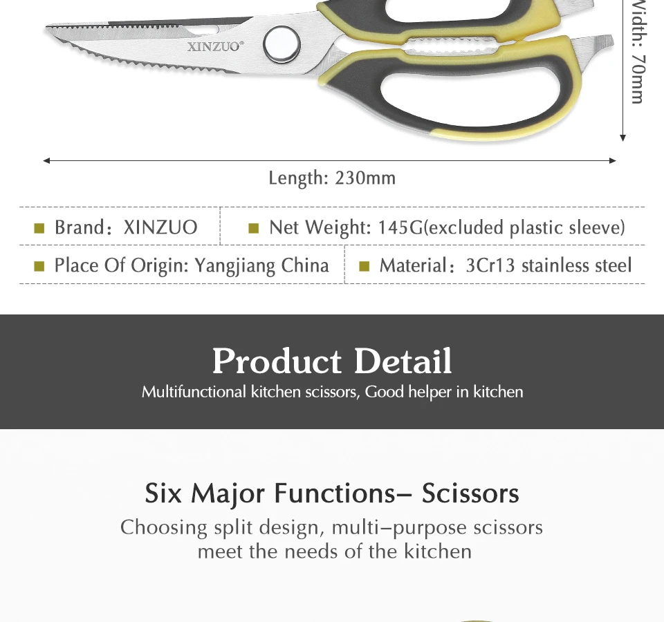 XINZUO Brand Stainless Steel Kitchen Scissors Shear Cooking Tools Tesoura Shearing for Cocina Food Wires Household Scissors