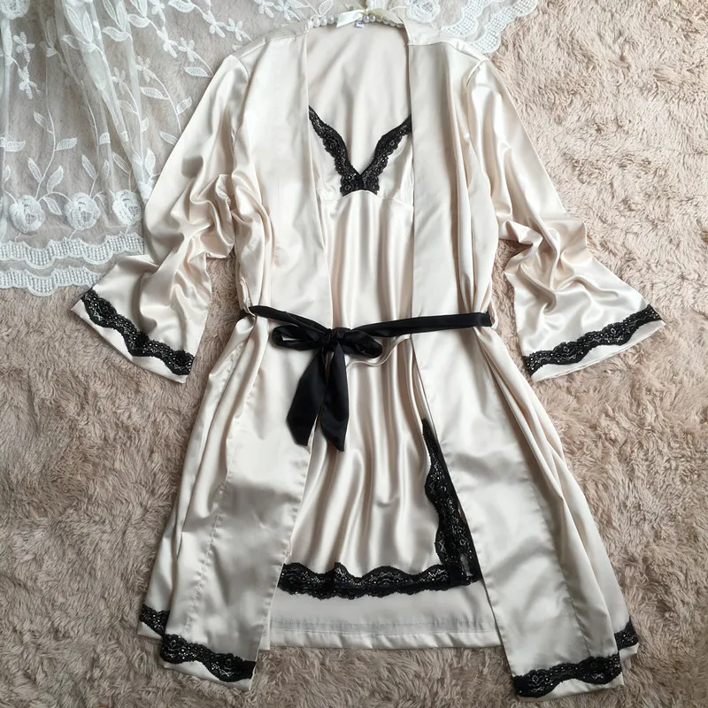 Женский сексуальный халат женский халат шелковый Спагетти ремень кружевной пижамный комплект набор ночных рубашек ночная рубашка