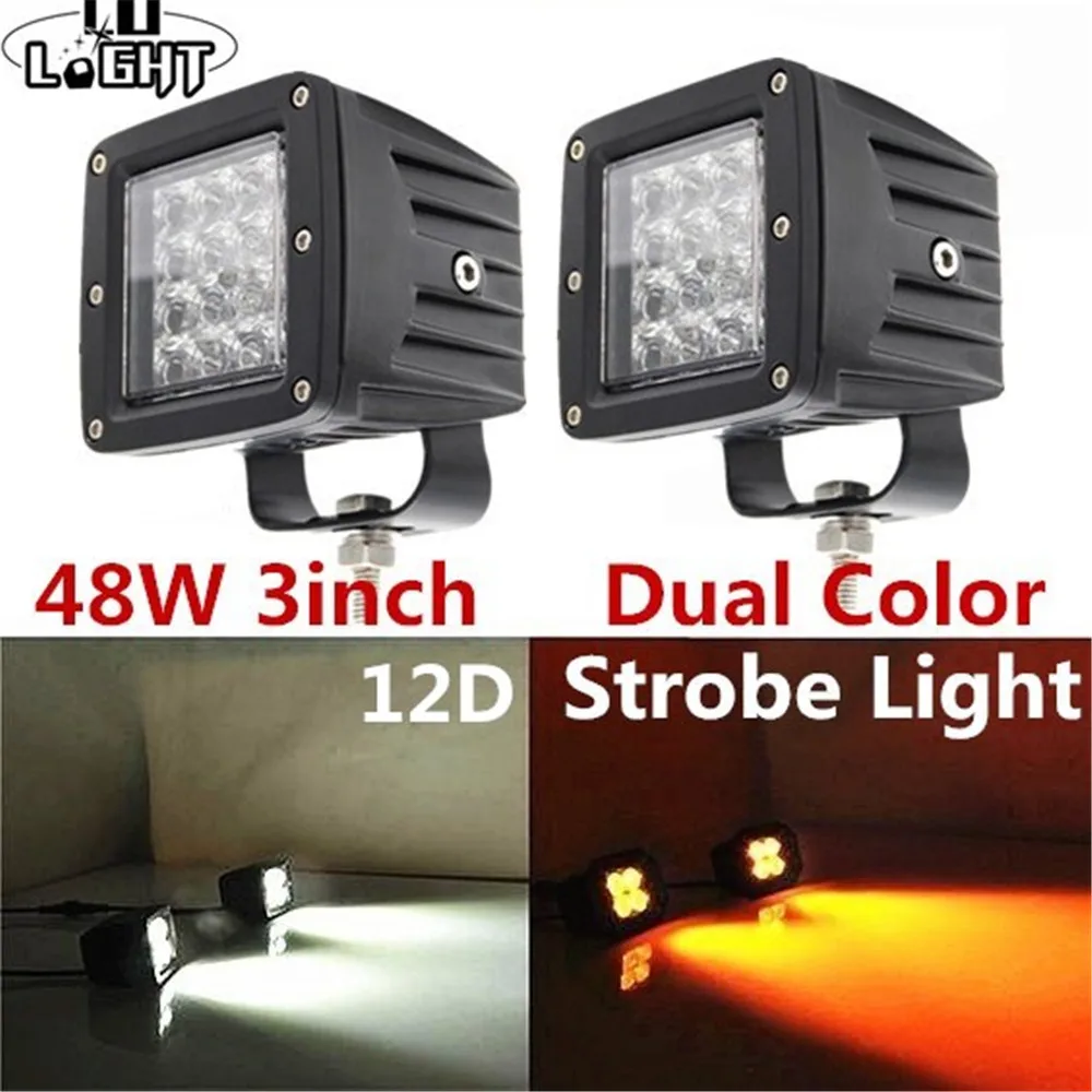 

CO LIGHT 3 Inch 12D Led Work Light 12V 24V 48W Led Beams White/Amber Flash Light Auto Fog Lamp 6000K 3000K for ATV Lada BMW UAZ