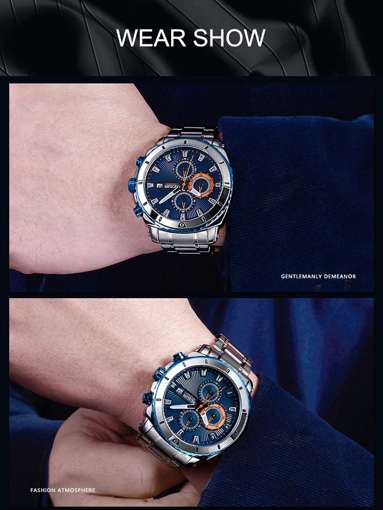 2018 Meigel мужские часы большой циферблат Бизнес спортивной моды Водонепроницаемый Multi-Функция Сталь пояса кварцевые часы