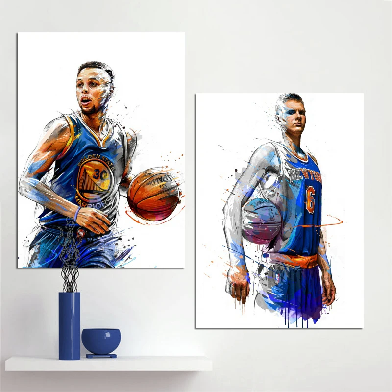 جدار الفن قماش اللوحة ستيفن كاري kristaps porzingis يغمس نجم يطبع المشارك الرياضة صور جدار ديكور