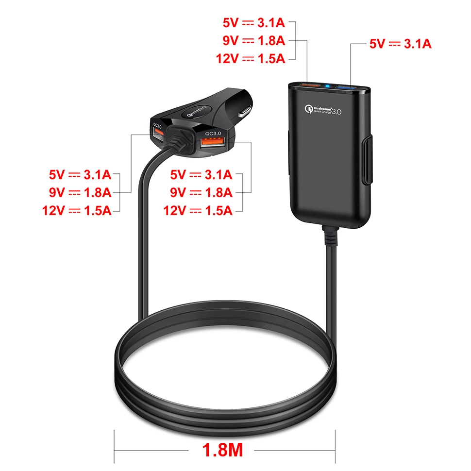 Aieach переднее/заднее сиденье 4 порта USB быстрая зарядка 3,0 Автомобильное зарядное устройство для iPhone huawei 60 Вт 12А быстрое зарядное устройство для телефона Xiaomi samsung