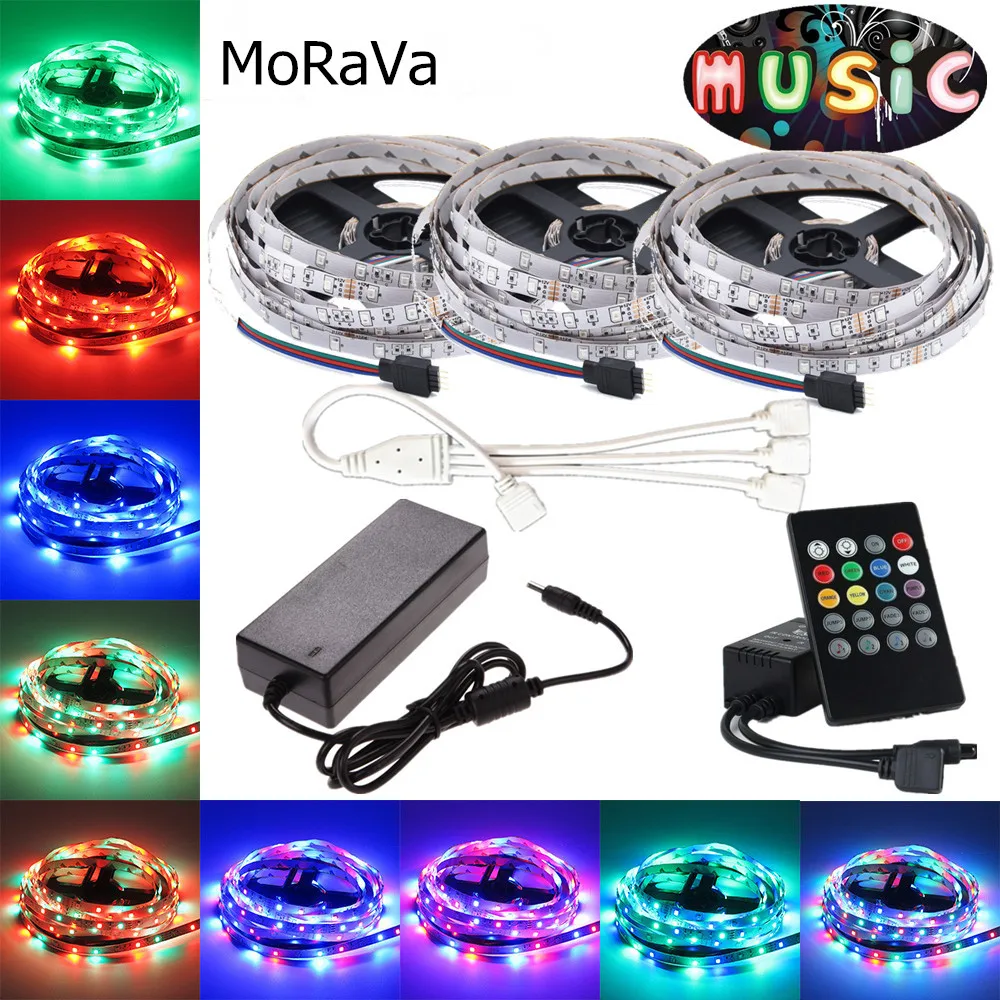 

5M 10M 15M LED Strip SMD 2835 DC 12V RGB Tape Ribbon+RGB Music LED Controller+2A 3A 5A Power For Party Christmas Home Decoration
