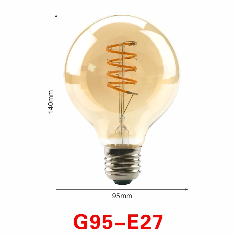 Светодиодный светильник с регулируемой яркостью и спиральной нитью 4 Вт 2200 к T45 A60 ST64 G80 G95 G125 Ретро Винтажные лампы декоративный светильник ing Edison - Испускаемый цвет: G95 E27