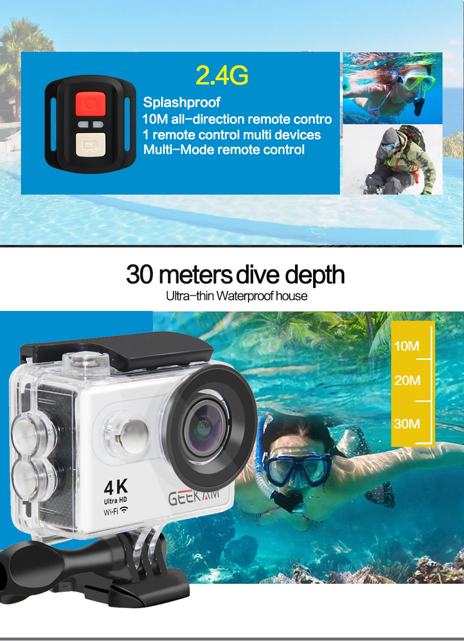 GEEKAM S9R/S9 Экшн-камера Ultra HD 4 K/10fps WiFi 2," Подводный Водонепроницаемый шлем видеокамера s Спортивная камера