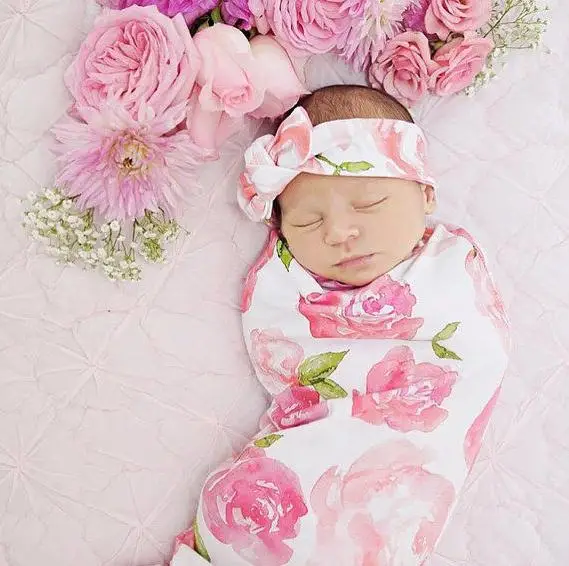

Newborn Cute Baby Swaddle Blanket Sleeping Swaddle Muslin Wrap Headdress UK