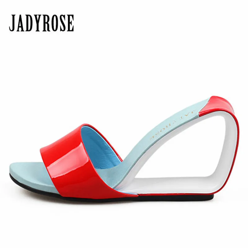 Jady Rose New Designer Summer Sandals Fashion Wedges Real Leather Shoes Women Gladiator 8CM High Heel Slippers Valentine Shoes