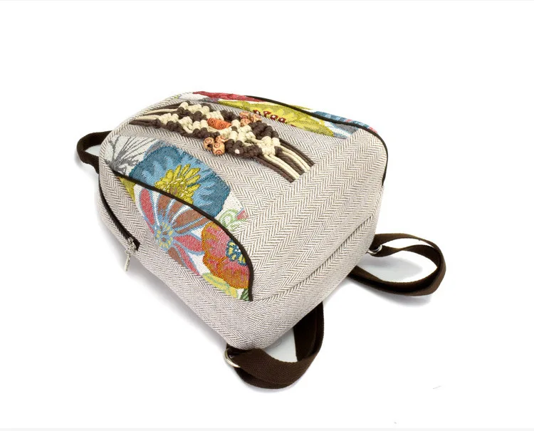 2021 New Retro Woman Backpack Female Shoulder Bag Pure Hand-woven Cotton Linen Small Rucksack Ancient Bag Student School Bags
