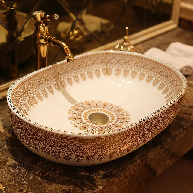 Oval Jingdezhen Bathroom Ceramic Sink Wash Basin Porcelain Counter Oval Jingdezhen Bathroom Ceramic Sink Wash Basin Porcelain Counter Top Sinks Antique Vessel