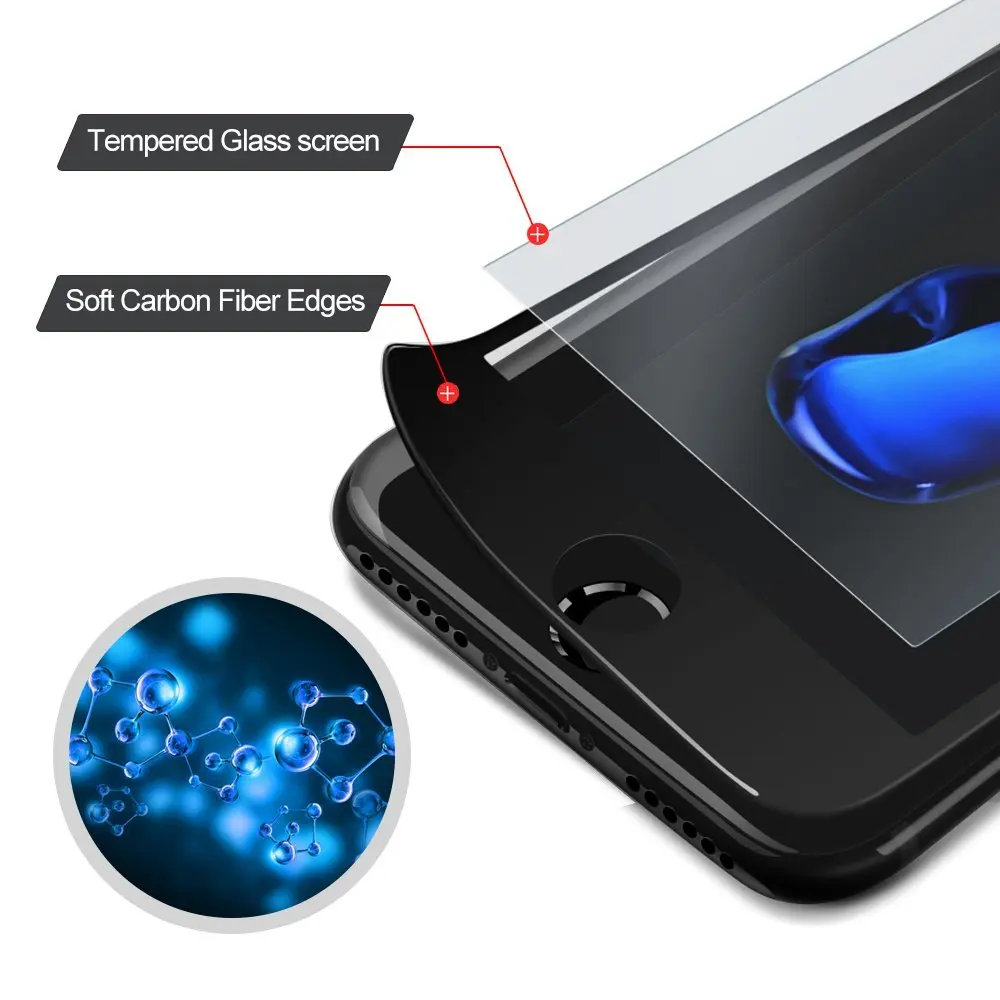  RONICAN 3D Voll Gebogen Gehärtetem Glas Für Apple iPhone 7 6 6s Premium Echt 9H Carbon Faser Film v