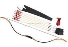 Combination Set Horsebow Traditional Archery Cow Leather Longbow Recurve Bow 6 Wood Arrows 20-60LBS C4QSC