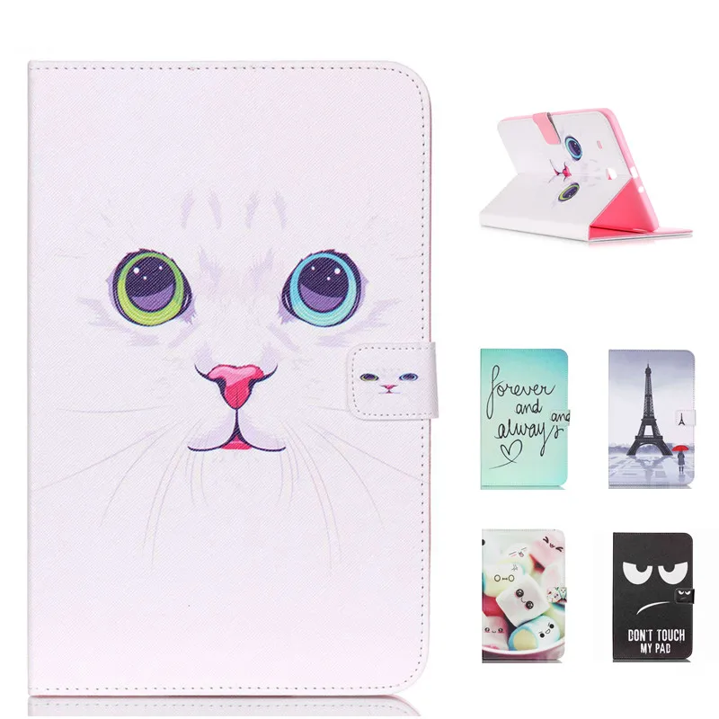 

White Cat Pattern PU and PC With Card Slot Cover Case for Samsung Galaxy TabE 9.6 T560 T561