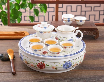 

11pcs set, bone china kung fu tea pot and cup and tray set, porcelain tea ceremony, vintage chinese tea pot, tea set chinese
