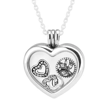 Ожерелье женские ювелирные изделия 925 Чистое серебро плавающее медальон сердце Подвески ожерелье s с 3 внутренними частями Petites Шарм аксессуары