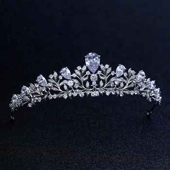 

Top Quality Wedding Bridal Bridesmaid Flower Cubic Zirconia Girls white plated zircon tiara crown / headband For Prom