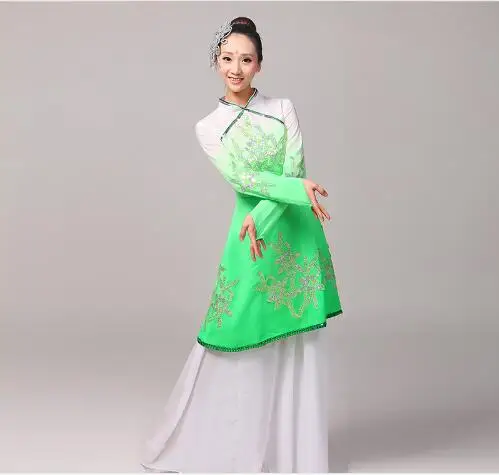 (0115) muliti color Gradient Chinese ethnic costumes yangko dance clothing classical female fan Myth fairy stage performance