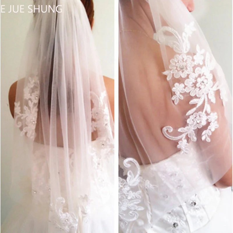 E JUE SHUNG, один слой, Кружевная аппликация, свадебная фата, кристаллы, свадебная вуаль, свадебные аксессуары