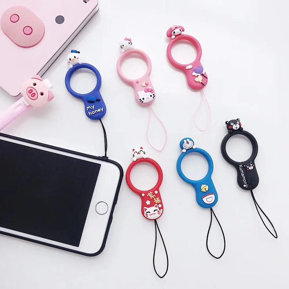

Cute 3D Cartoon Finger Ring Straps Hand Lanyard for iPhone X Samsung Cell Phone Camera GoPro USB Flash Keys Accessories