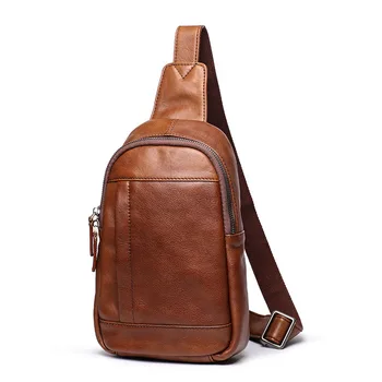 

Men Single Back Day Pack Rucksack Vintage Cool Shoulder Messenger Bag Genuine Leather Crazy Horse Cowhide Crossbody Chest Bags