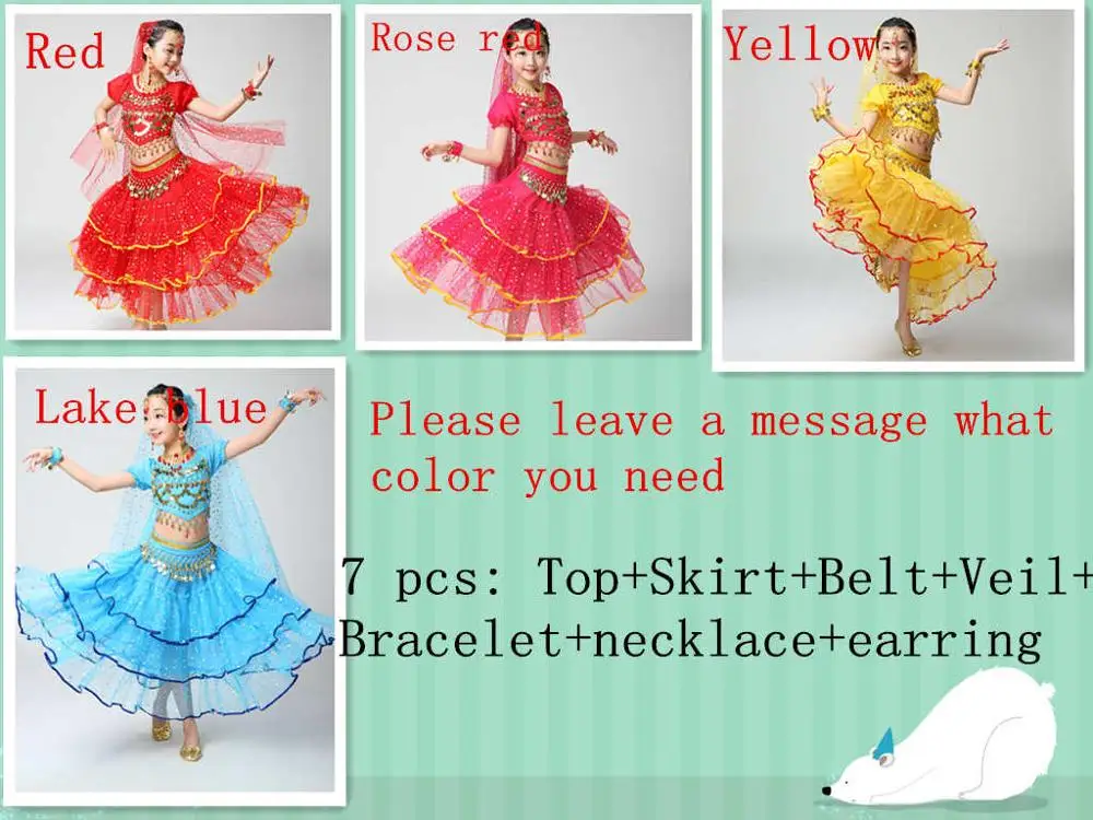 remark the color Качественное индийское сари для девочек, платье для девочек, индийские костюмы для детей, костюмы для восточных танцев, комплект одежды для танца живота - Цвет: remark the color