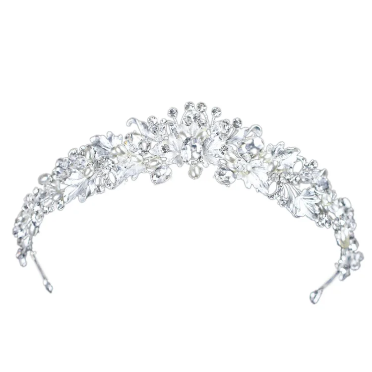 

Baroque Vintage Rhinestone Pearl Flower Bridal Crowns Handmade Tiara Headband Crystal Diadem Crown Wedding Hair Accessories