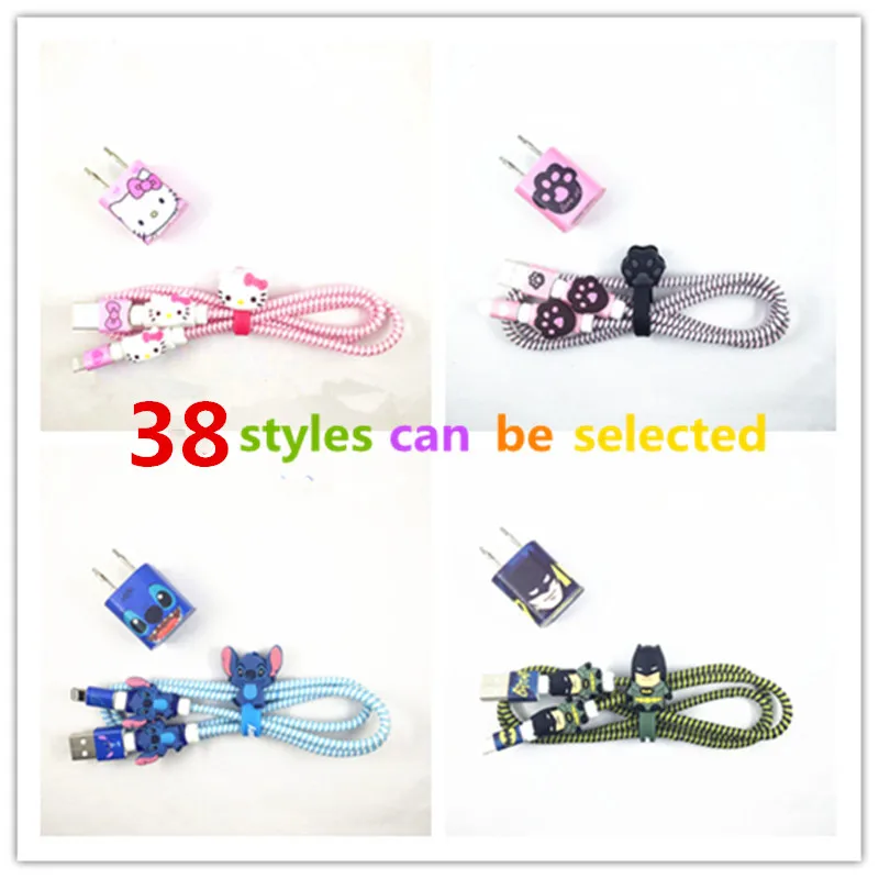 

38 Designs Cartoon USB Cable Protector Holder Set Cable Organizer Cable Winder Stickers Spiral Cord Protector For iPhone iPad