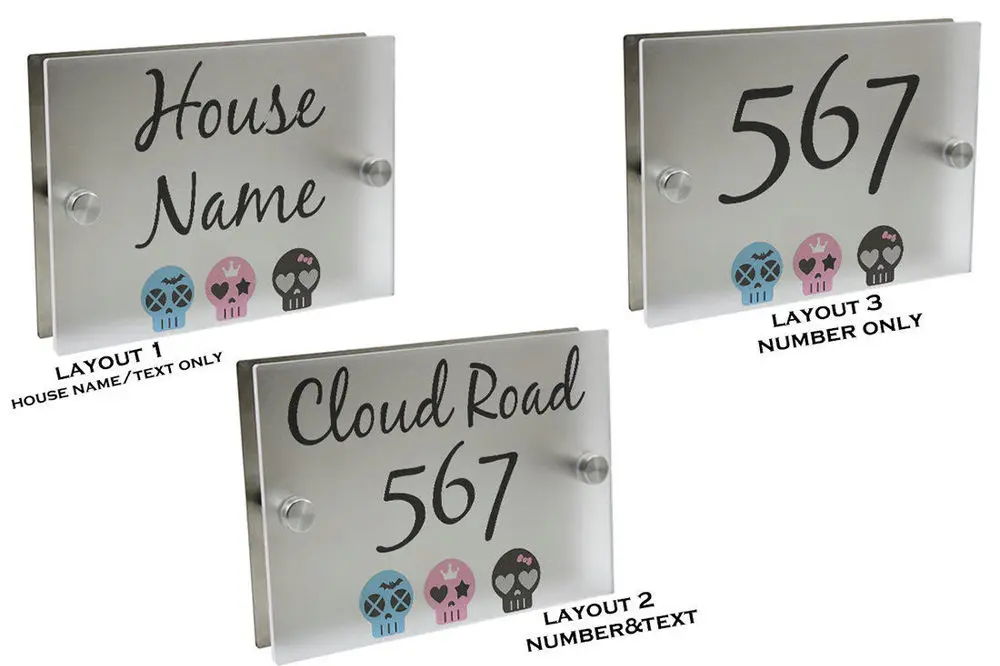 Персонализированная Современная дверная табличка с номером дома Акриловая матовая уличная табличка стеклянная столешница - Цвет: CSkull Street and Nu