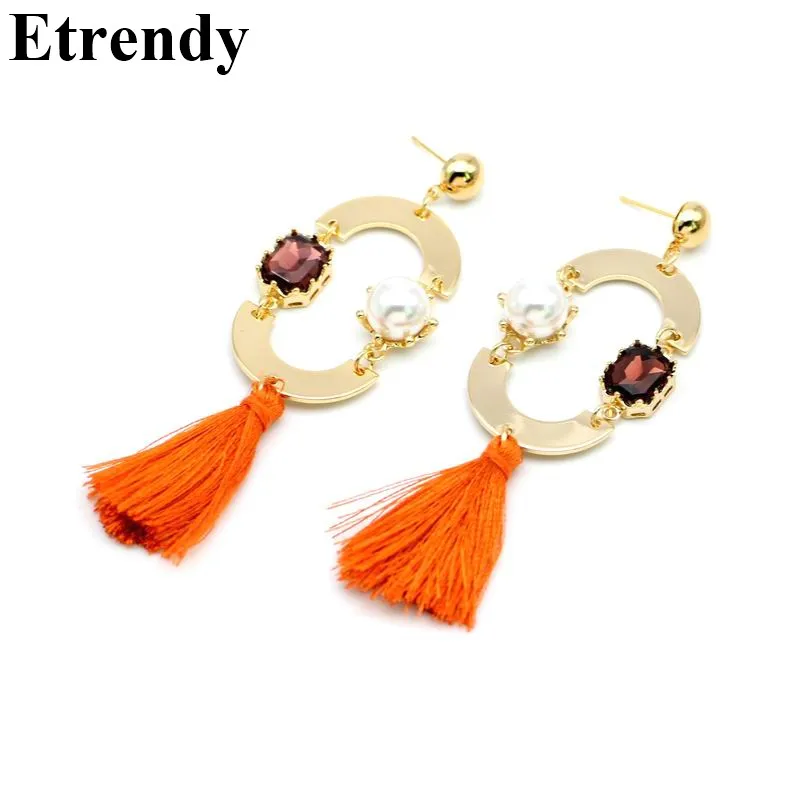 

Women Geometric Statement Tassel Earrings Long Design Green Orange Fashion Jewelry Dangle Earrings 2019