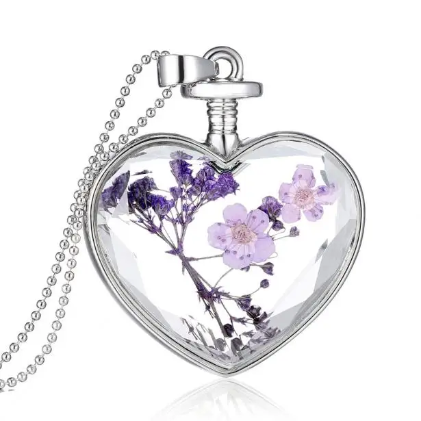 

Zerotime #P5 2019 NEWEST DIY Heart Glass Lavender Floating Memory Living Pendant Necklace Fashion Free Shipping