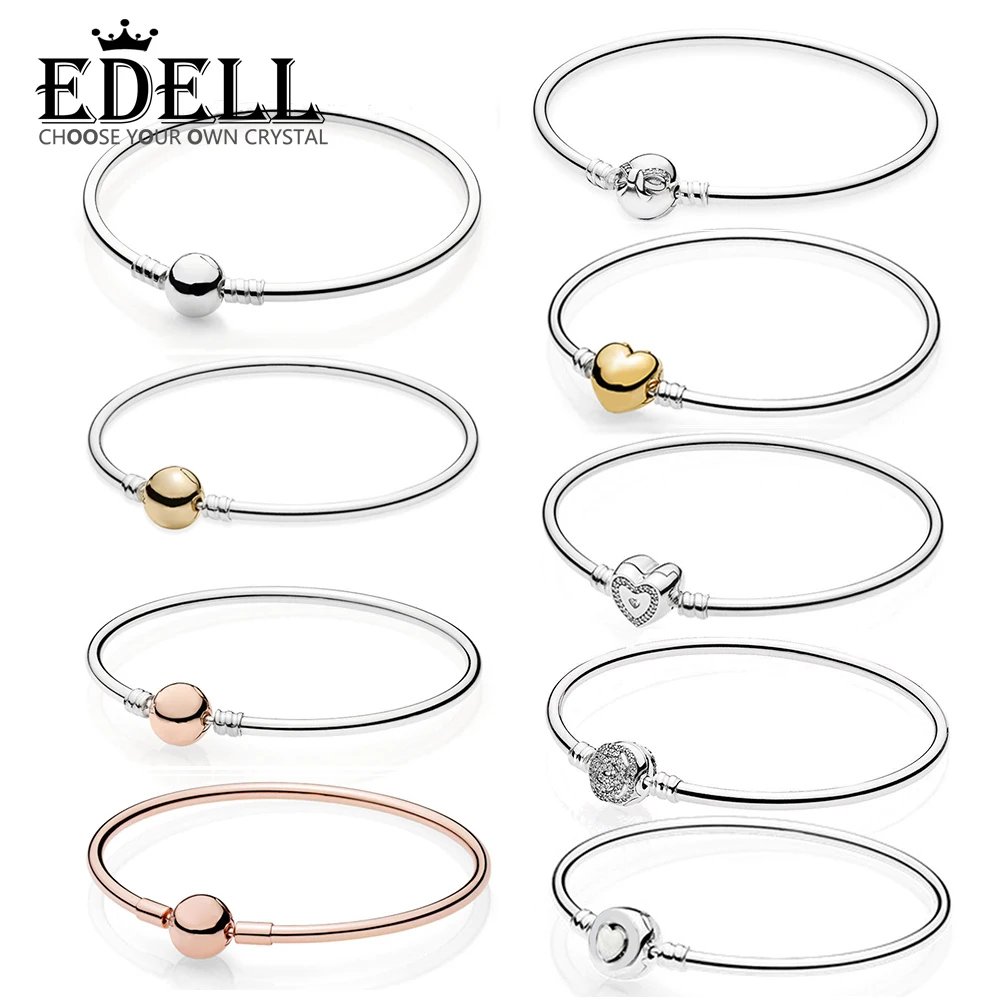 EDELL 100% 925 Sterling Silver Genuine SHINE BANGLE WITH HEART CLASP RIGIDO IN ARGENTO BESTIA Dainty Bow Wishful Heart