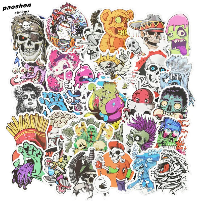 

50 Pcs Mixed Terror Waterproof Fun Stickers for Toys The Luggage Motorcycle Laptop Stickers Car Styling Decals PVC Stickers