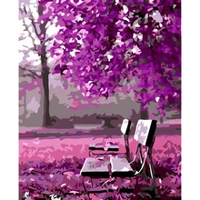 Фиолетовая серия нордический парк скамейка DIY Цифровая Раскраска по номерам Акриловая картина маслом картина стене плакат для домашнего декора