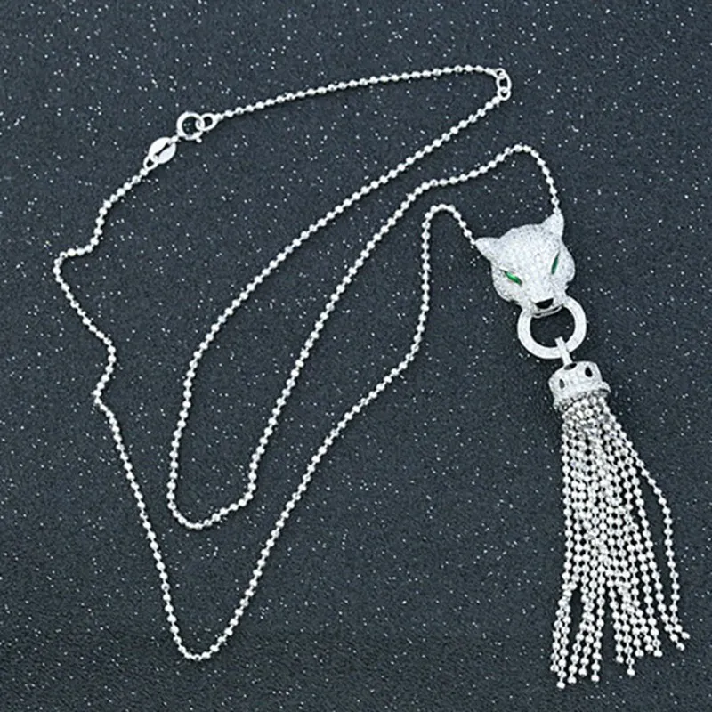 Роскошные кисточки AAA Циркон 925 пробы Серебряное ожерелье с леопардом манжета серьги комплект ювелирных изделий AP* животное ожерелье женский свадебный комплект - Окраска металла: necklace
