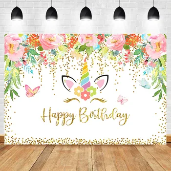 

NeoBack Unicorn Photography Background Flower Butterfly Happy Birthday Backdrop Flash Star Baby Kid Birthday Party Backdrops