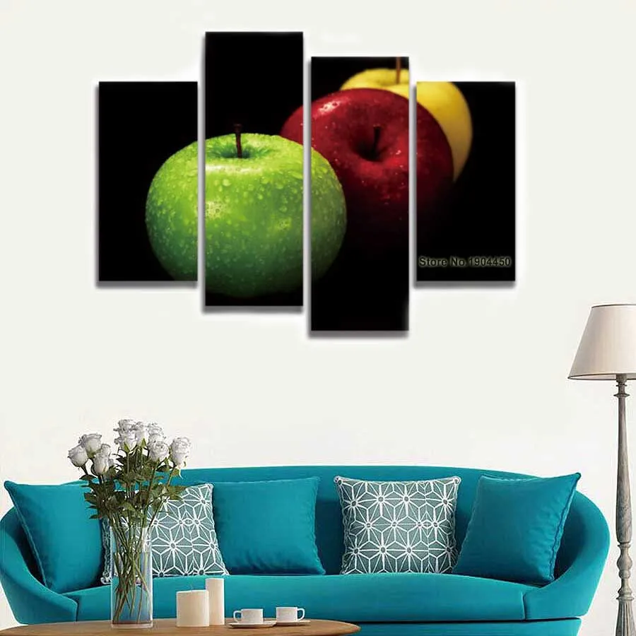 4 Panels Modern Apple Fruit Canvas Painting Wall Art Modular Picture