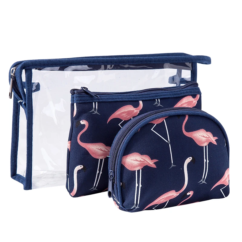 

3Pcs/Set Women PVC Transparent Cosmetic Bag Flamingo Makeup Cases Zipper Girl Brushes Box Toiletry Organizer Travel Accessories