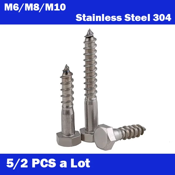 

5/2PCS M6/M8/M10 304 Stainless Steel Self-tapping Screws Hexagonal, Hexagonal Self-tapping Screws, Wood Screws