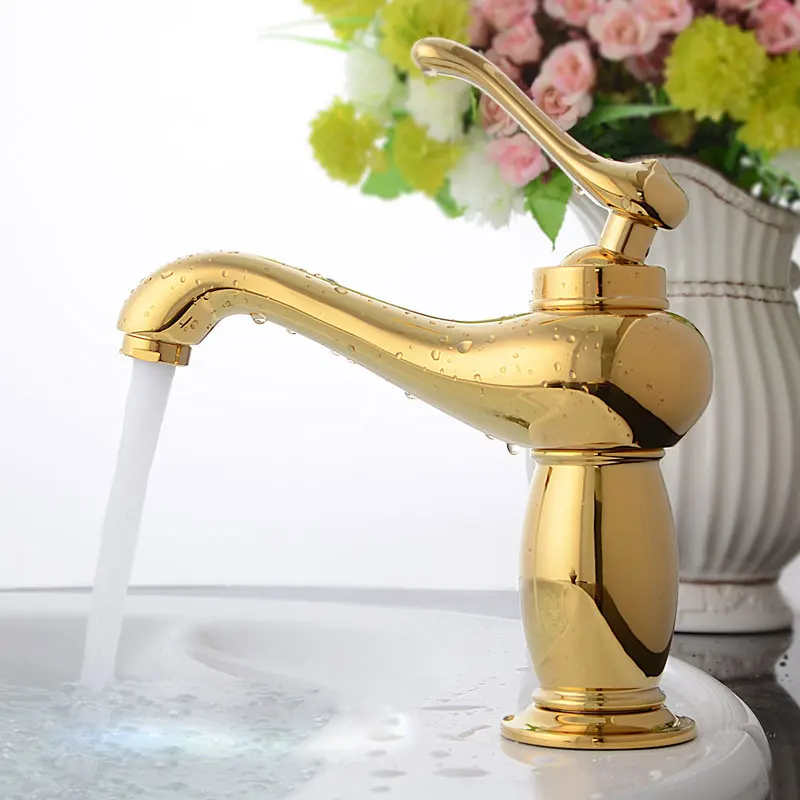 

The expedition European import face basin archaize faucet Hot and cold all copper undercounter titanium golden tap